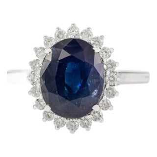 3.55 Ct Princess Diana Inspired Blue Sapphire Ring With Diamonds Halo Size 6 For Sale