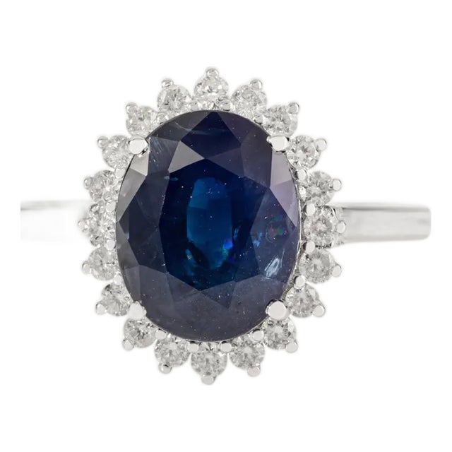 3.55 Ct Princess Diana Inspired Blue Sapphire Ring With Diamonds Halo Size 6 For Sale