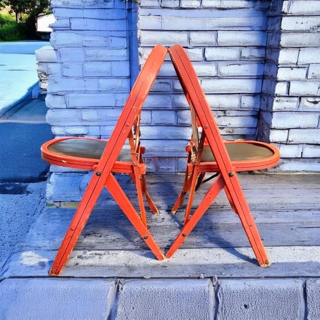ビンテージチェア 20’30’s LouisRastetter 折りたたみチェア Art Deco Folding Chairs-Red Wood-Black Leather Seat-Vintage