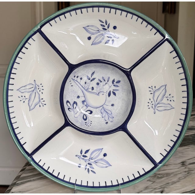 Here is a vintage blue and white motif chip and dip server from the premier designer of table ware out of Portugal. Highly...