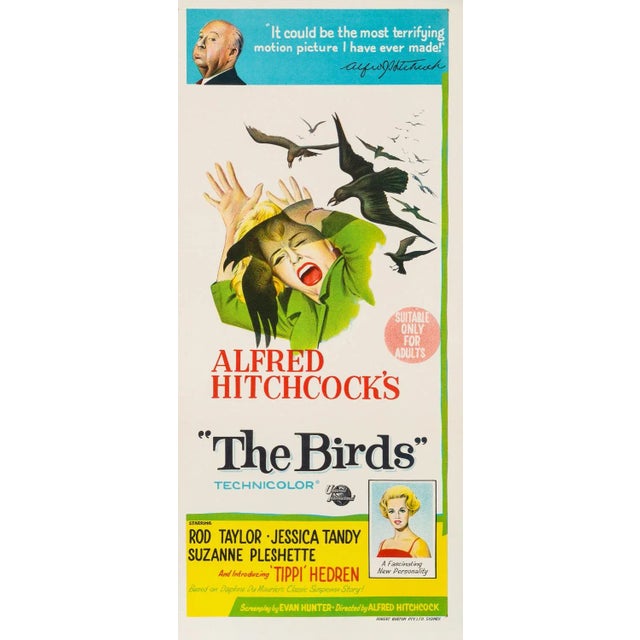 Hitchcock "The Birds" Original Vintage Australian Daybill Movie Poster, 1963 For Sale - Image 4 of 4