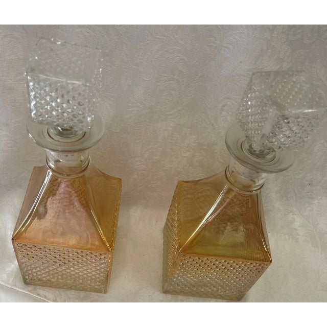 1960's Old Forester Marigold Carnival Glass Decanters- a pair