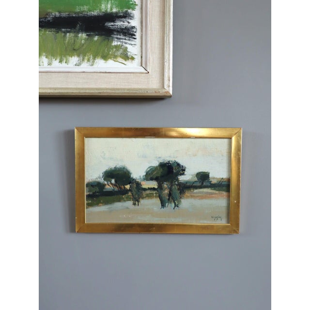 Mid-Century Modern 1946 Mid-Century Modern 'Grove in Repose' Mini Abstract Landscape Oil Painting by Swedish Artist Ivar Morsing (1919-2009), Framed For Sale - Image 3 of 12