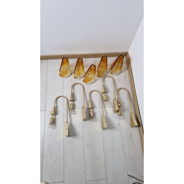 Wall Lamps in Clear Orange Glass and Gold-Plated Brass by La Murrina, 1980s, Set of 2 For Sale - Image 13 of 14