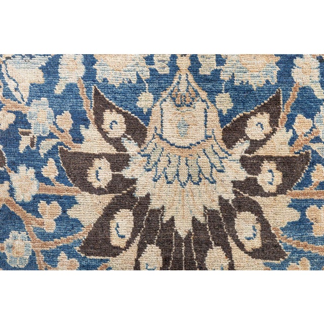 Blue Antique Persian Khorassan Botanic Handmade Wool Rug For Sale - Image 8 of 9