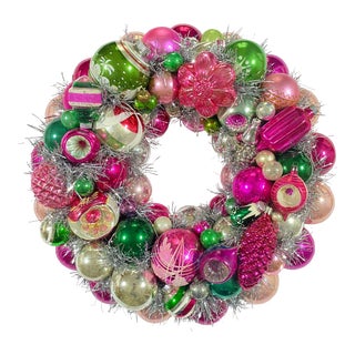 Christmas Ornament Wreath Green & Pink For Sale