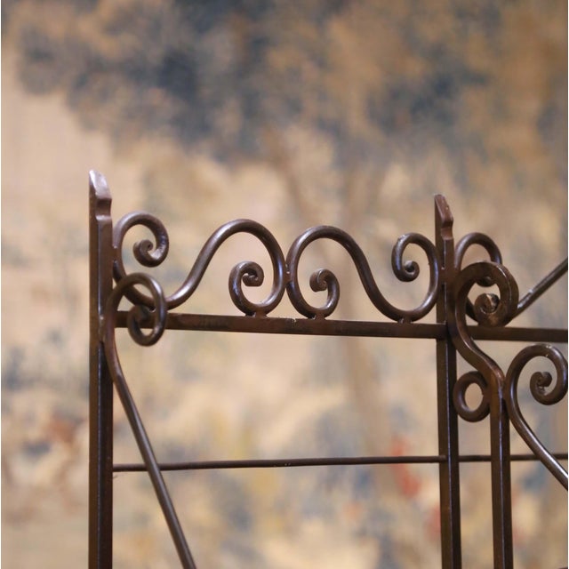 Brass Early 20th C. French Wrought Iron and Brass Baker’s Rack With Glass Shelves For Sale - Image 8 of 13