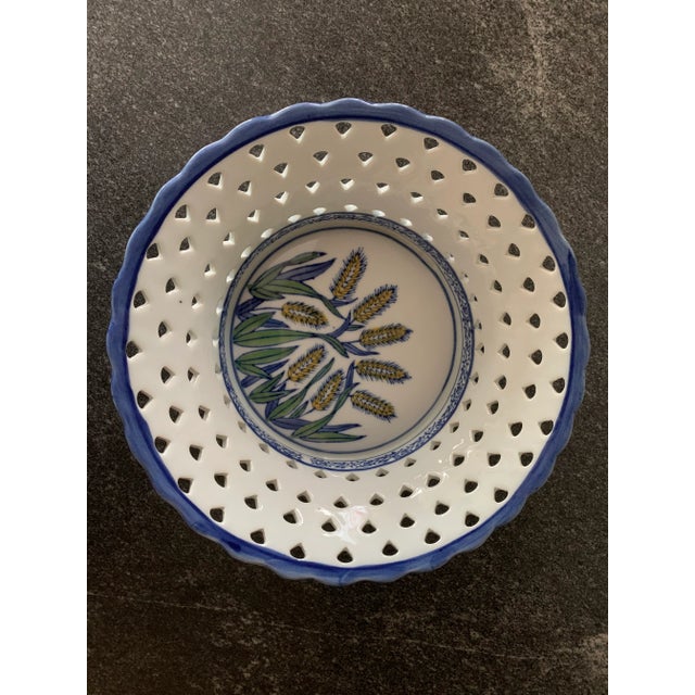 Ceramic Vintage Chinoiserie Ceramic Bowl Blue White For Sale - Image 7 of 7