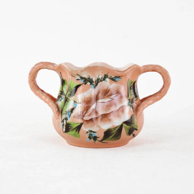 Vintage Peach Porcelain Dual-Handle Floral Mug| Antique Decorative Container For Sale - Image 9 of 9