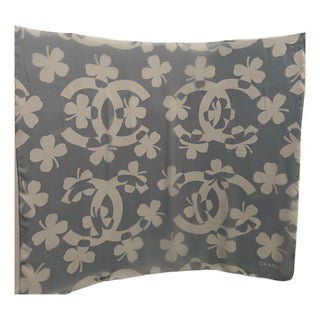 Chanel Large Silk Chiffon Scarf Leafs Clovers For Sale