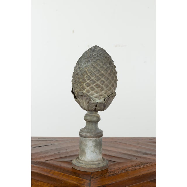 French Turn of the Century 1900s Zinc Pinecone Fragment with Acanthus Leaves For Sale - Image 12 of 12