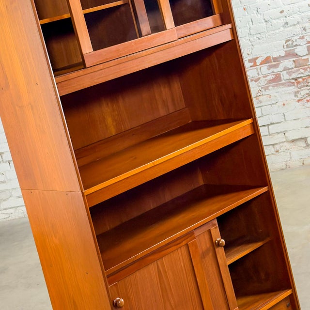 Wood Mid-20th Century Scandinavian Modern Teak 2 Piece Display Cabinet Bookcase or Sideboard Made in Denmark For Sale - Image 7 of 12