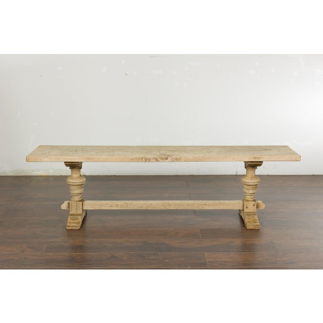 19th Century French 19th Century Bleached Walnut Bench with Turned Legs and Cross Stretcher For Sale - Image 5 of 12