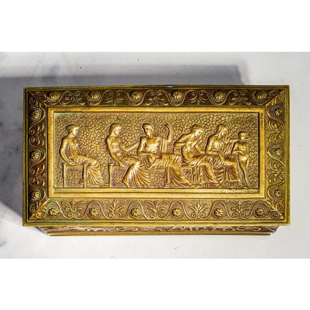 Figural Relief Neoclassical Heavy Metal Keepsake Antique Box Jewelry Casket Grand Tour Decor Style Home Decor For Sale In New York - Image 6 of 14