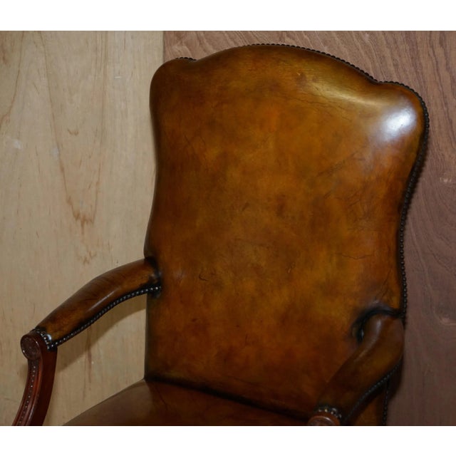 Vintage Brown Leather Oak Framed Captains Directors Armchair For Sale - Image 3 of 17