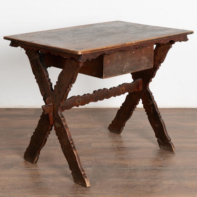 Original Folk Art Painted Side Table With Large Drawer, Hungary Circa 1890 For Sale - Image 12 of 12