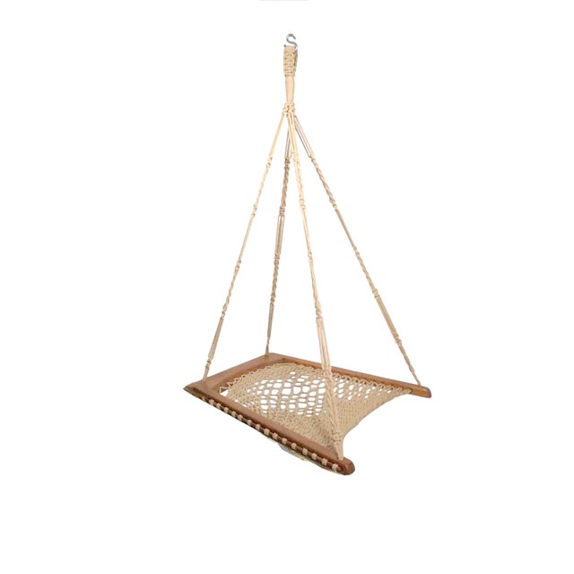 Farmhouse Oak and Rope Hanging Chair by Twin Oaks Hammocks For Sale - Image 3 of 10