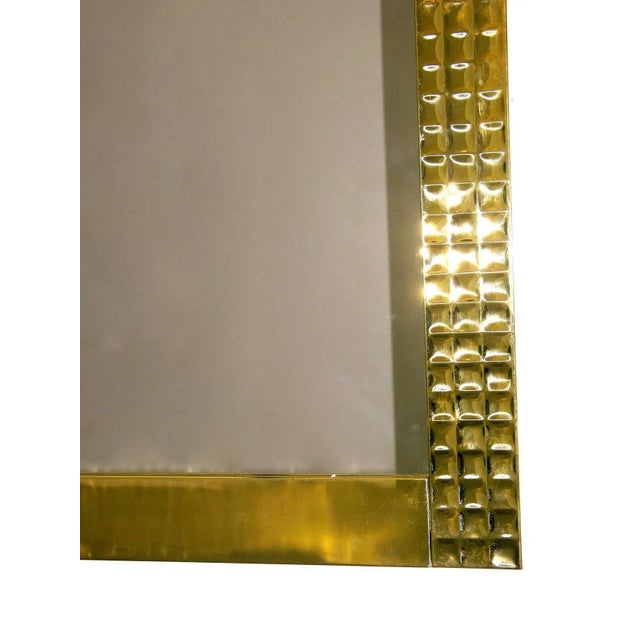 Gold 1970s Italian Vintage Pair of Handcrafted Brass Mirrors With Gold Jewel-Like Detail For Sale - Image 8 of 13