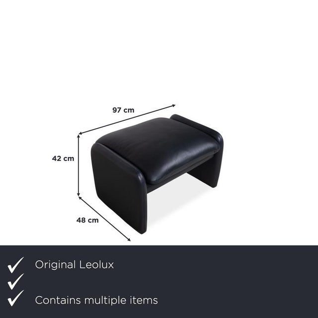 Leolux 3-Seater and 2-Seater Sofas and Ottoman in Dark Blue Leather from Leolux, Set of 3 For Sale - Image 4 of 18