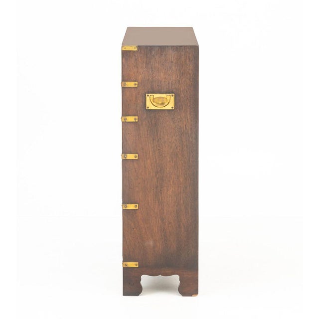 Mid 20th Century Campaign Style Brass Mounted Chest of Drawers For Sale - Image 5 of 7