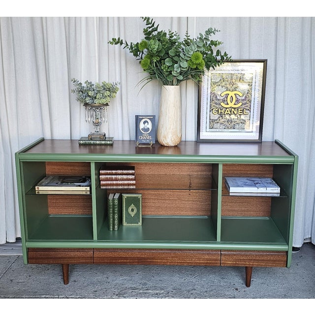 Up for sale this John Keal, by Brown Saltman, Cuban Walnut Credenza, Display Cabinet, Media Cabinet... part of a very...