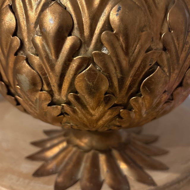 Italian Vintage Tole Pineapple Topped With Green Palm - Sold as a Pair For Sale - Image 3 of 10