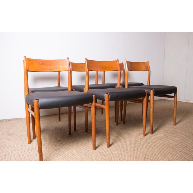 Danish Teak and Skai Chairs 418 Model by Arne Vodder for Sibust, 1960s, Set of 6 For Sale - Image 3 of 16