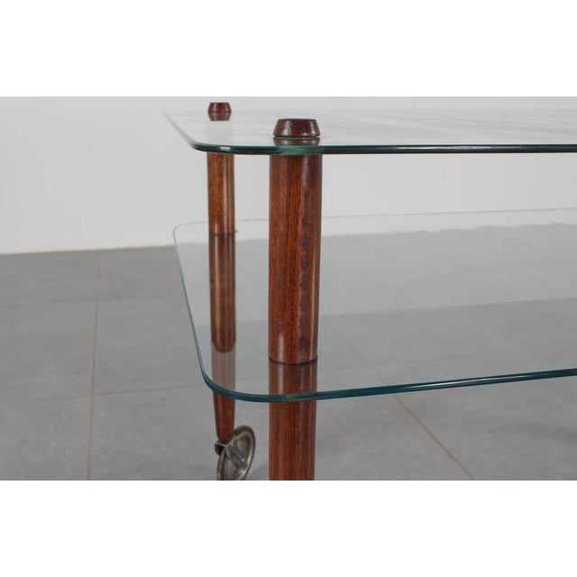 Wood and Glass Coffee Serving Cart attributed to Gio Ponti for Vitrex, Italy, 1940s For Sale - Image 13 of 17