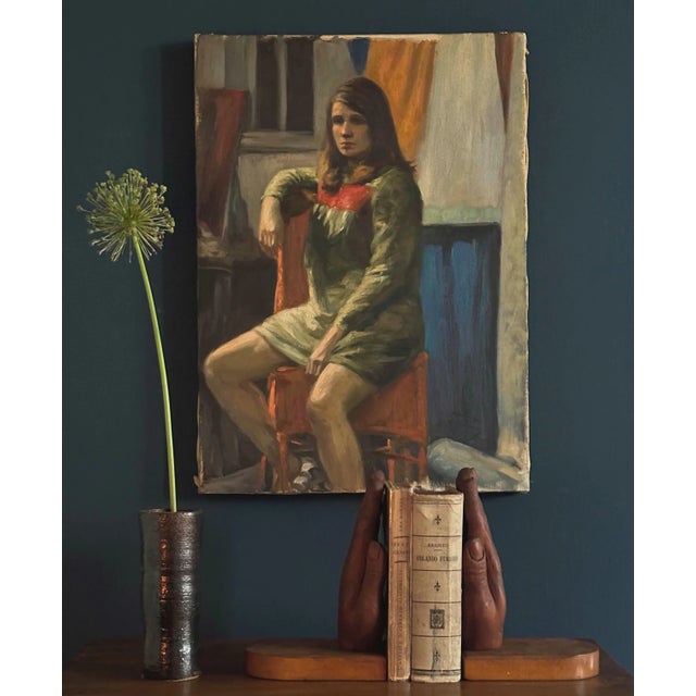 Vintage Realist Female Figurative Studio Portrait (Ca. 1950, Oil on Canvas)/Degas For Sale - Image 4 of 9