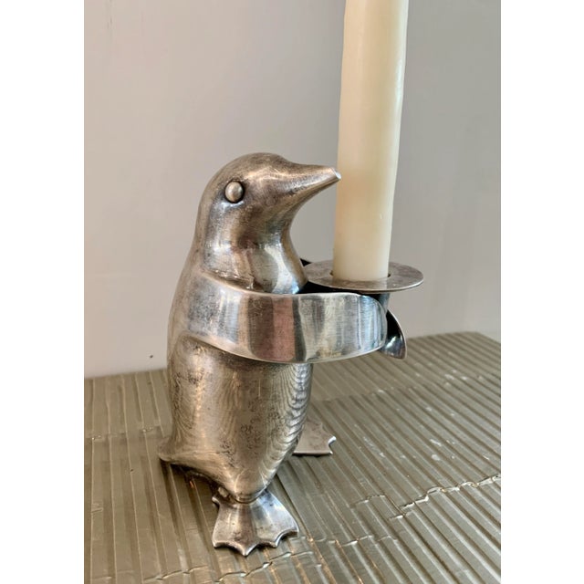 1990s Restoration Hardware Metal Penguin Candle Holder For Sale - Image 5 of 6