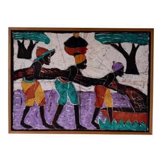 Vintage African Batik Wall Hanging Painting For Sale