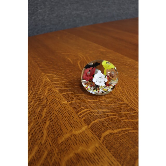 Mid-Century Modern Multicolor Floral Art Glass Paperweight For Sale - Image 3 of 6