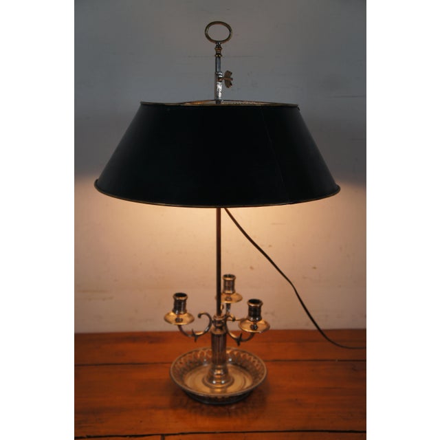 Early 20th Century Early 20th Century French Bouillotte Directoire 3 Light Pierced Tole Candelabra Lamp For Sale - Image 5 of 13