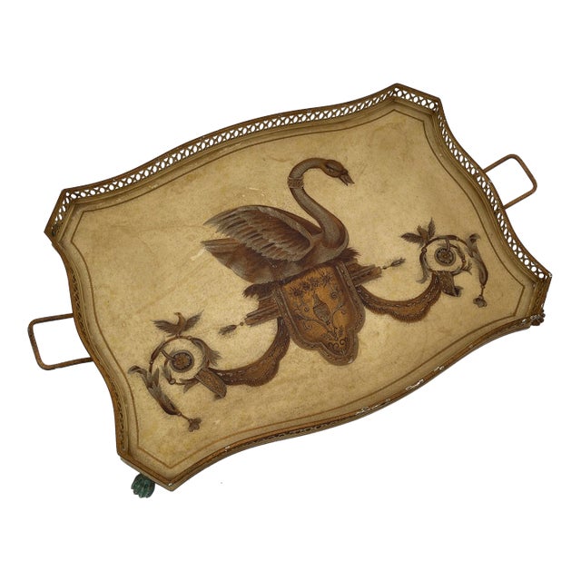 Neoclassical Tole Tray With Swan For Sale