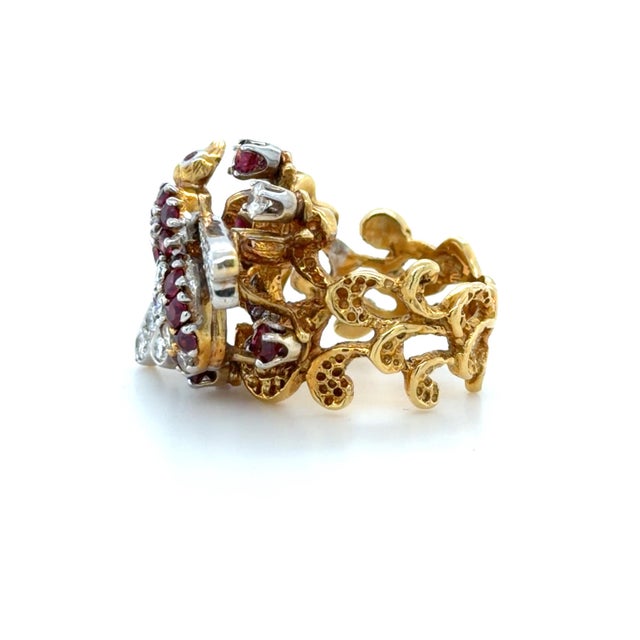 Metal Vintage Herbert Rosenthal, Ruby and Diamond Bee Ring, 18k Yellow and White Gold, , Size 5.75 For Sale - Image 7 of 10
