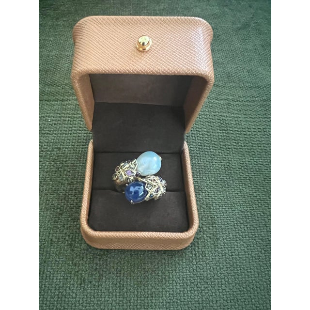 Late 20th Century Bochic "Orient" Vintage Diamond, Sapphires & Pearl Ring Set In 18K Gold & Silver For Sale - Image 5 of 18