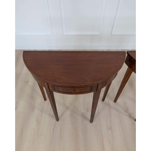 Pair of English 19th Century Demi-Lune Side Tables For Sale - Image 4 of 12
