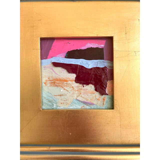 Sculpture Materials Curated Set of 3 Framed Mini Paintings in Pink, Blue and Red For Sale - Image 7 of 9
