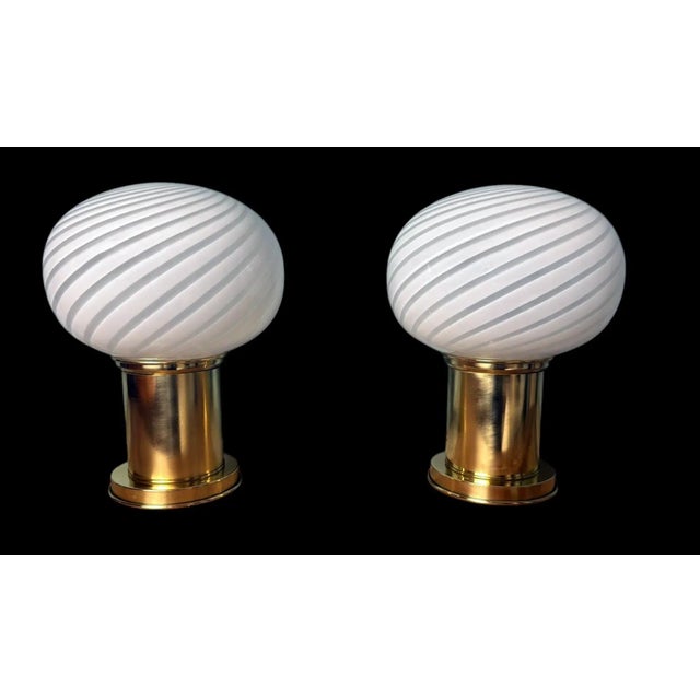 Metal Vintage Italian Table Lamps With Brass Base and Murano Glass Sphere - a Pair For Sale - Image 7 of 17