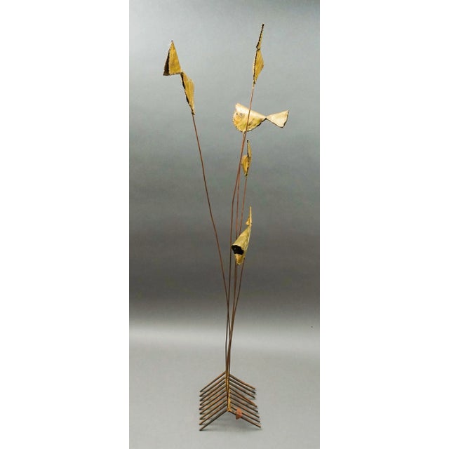 Degroot DeGroot Brutalist Mid-Century Modern Mixed Metal Brass Copper Iron Kinetic 5 Fish Sculpture For Sale - Image 4 of 7