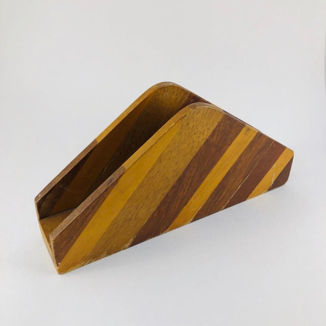 This is a quite wonderful letter holder. It can also hold napkins as well. Crafted with inlaid wood (mahogany and walnut)...
