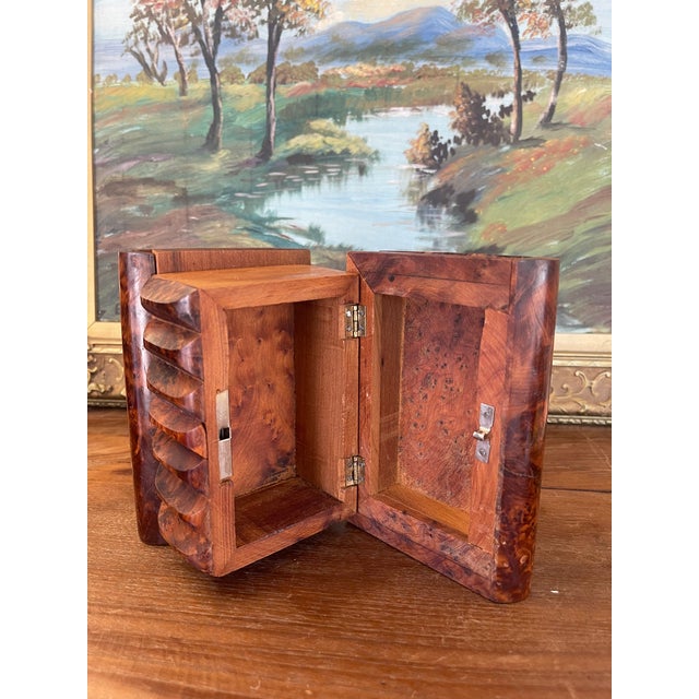 Brown Antique Likely Burl Wood Bookend With Carved Detailing and Hidden Compartment. For Sale - Image 8 of 11