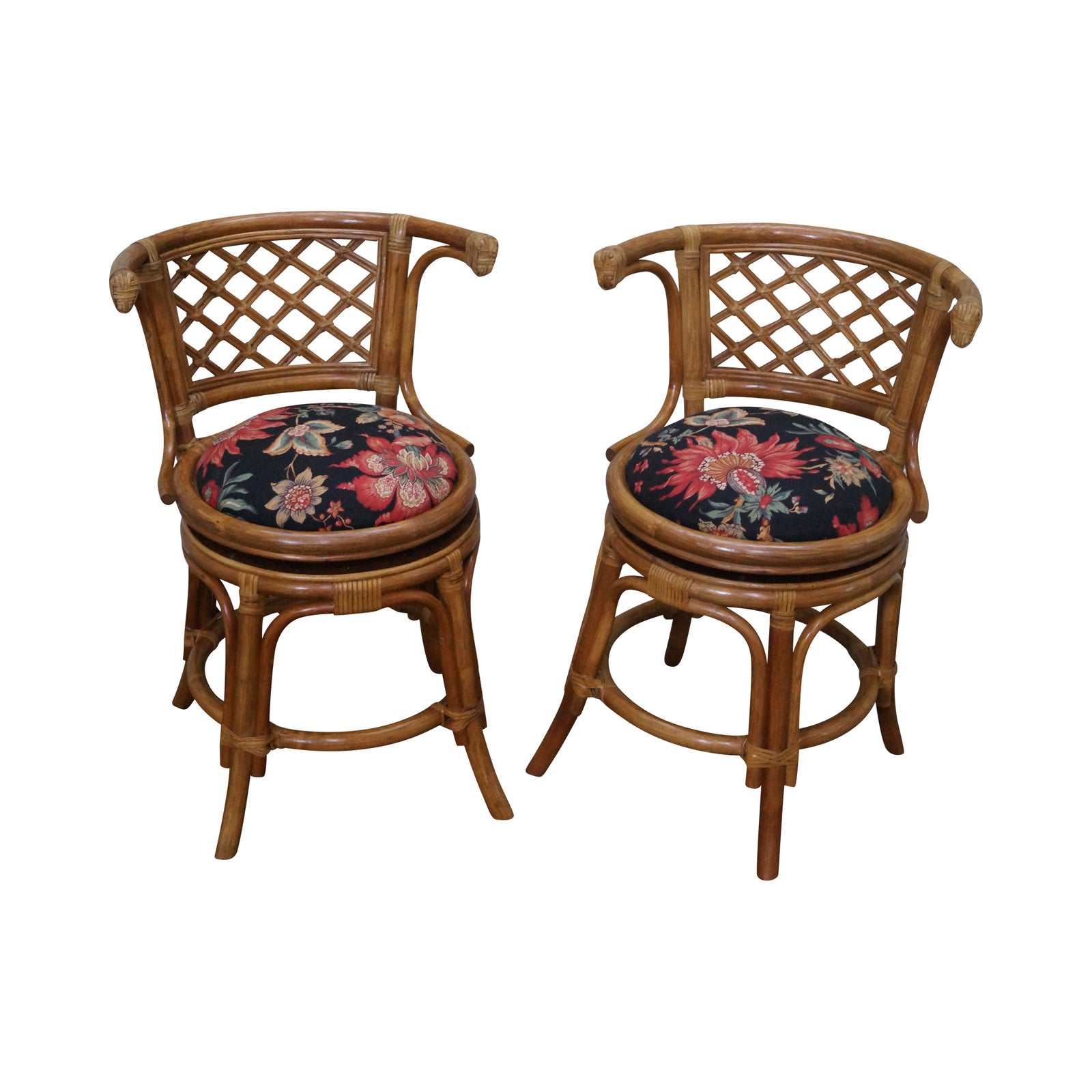 Vintage Rattan Bamboo Swivel Barrel Back Chair 2 Chairish