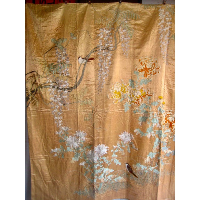 Japanese embroideries are always romantic and peaceful showing idilic landscapes with flowers and birds like here with...