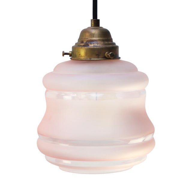 French Reeded Pink Coloured Glass Pendant Lamp For Sale