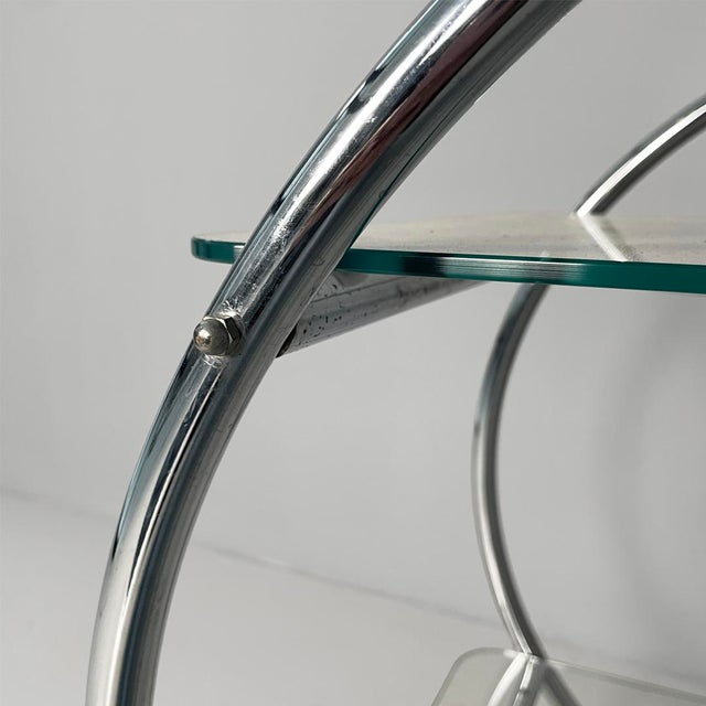 Silver Italian Modern Cart in Steel and Glass with Casters, 1970s For Sale - Image 8 of 15