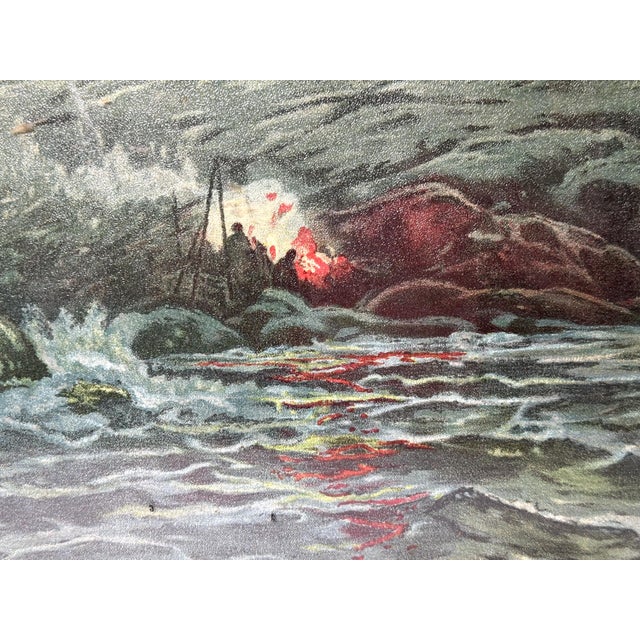 Antique Framed Tonalist Nautical Lithograph for your consideration. The framed print measures approx. 15 1/2 inches X 27...