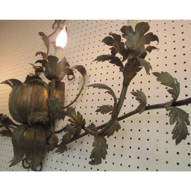 1940s Vintage Italian Brass Gilded Lotus Wall Sconce For Sale In West Palm - Image 6 of 7