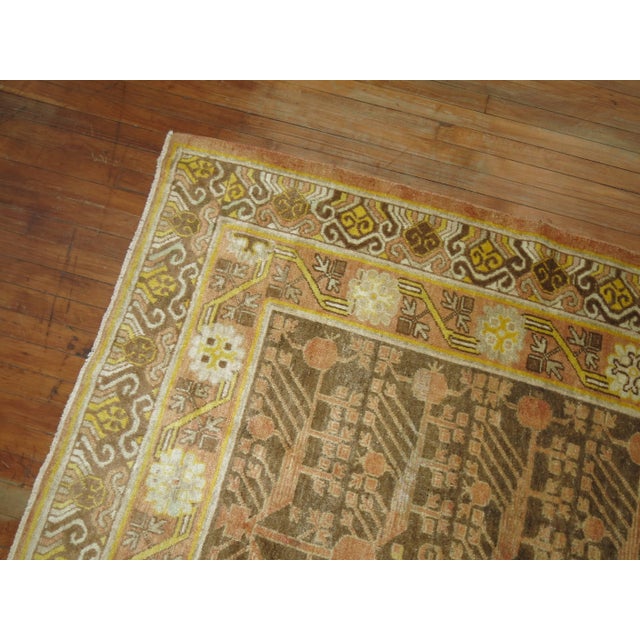 Zabihi Collection Gallery Size Brown Yellow Khotan Pomegranate Design Rug For Sale In New York - Image 6 of 7