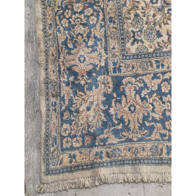 Ivory Vintage Mid-20th Century Persian Kerman Rug – Ivory & Dusty Blue – 9’3” X 13’ For Sale - Image 8 of 8